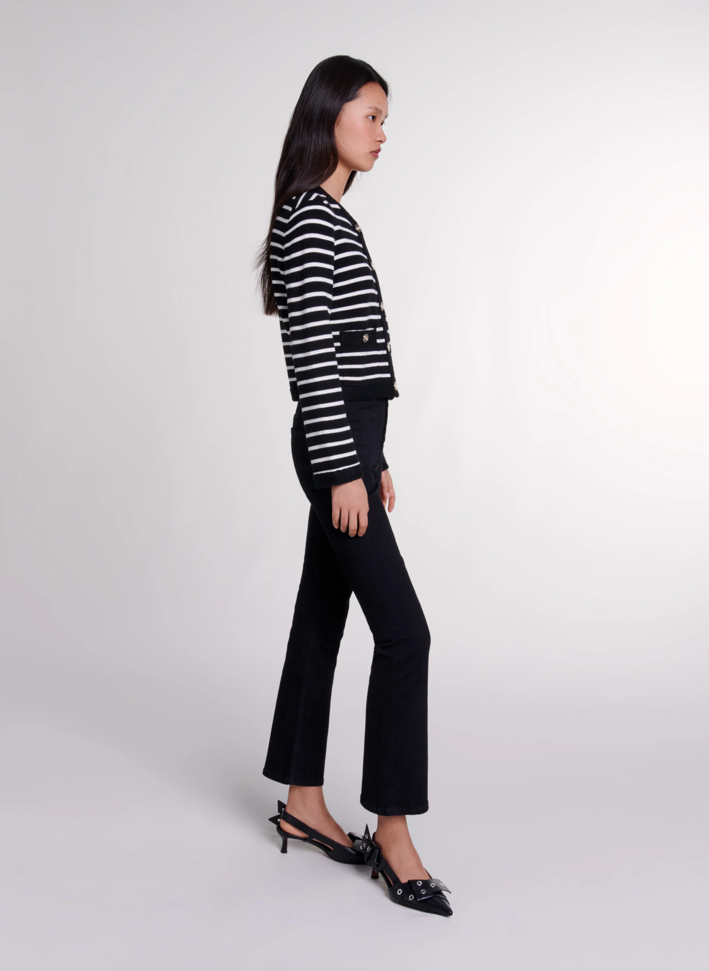 Cardigan droit à col V | Noir