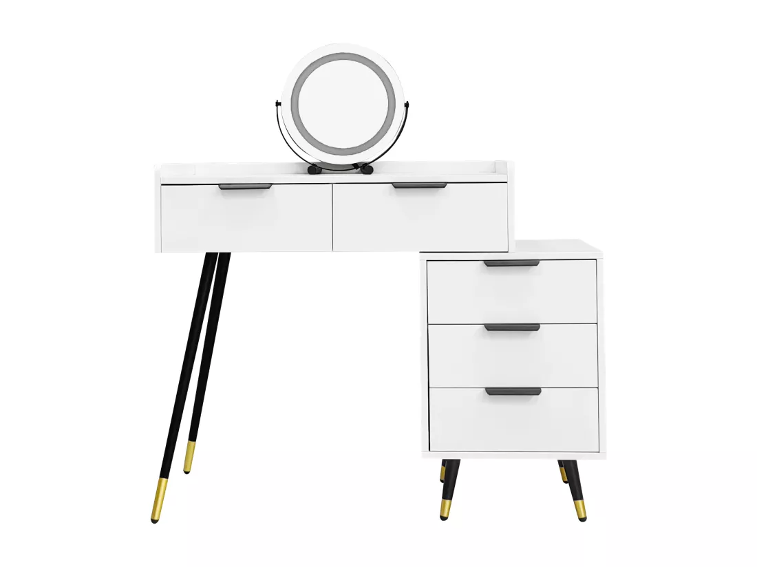 Coiffeuse Table de rangement avec miroir LED et tablette coulissante,Vanity avec 5 tiroirs,Blanc