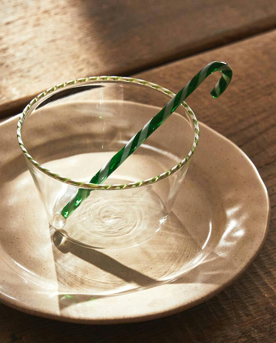 Tigela de vidro borossilicato com bengala doce de Natal