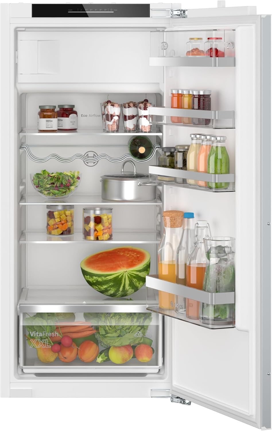 Bosch KIL42ADD1 Serie 6 Einbau-Kühlschrank mit Gefrierfach, 122,5 x 56 cm Nische, 172 L Kühlen & 15 L Gefrieren, Made in Germany, VitaFresh XXL, Extra Leise, Flachscharnier mit Softeinzug