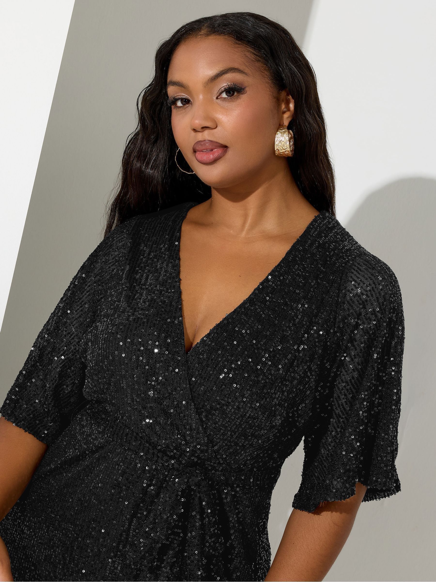 Zwart - Yours Curve London Sequin Wrap Dress
