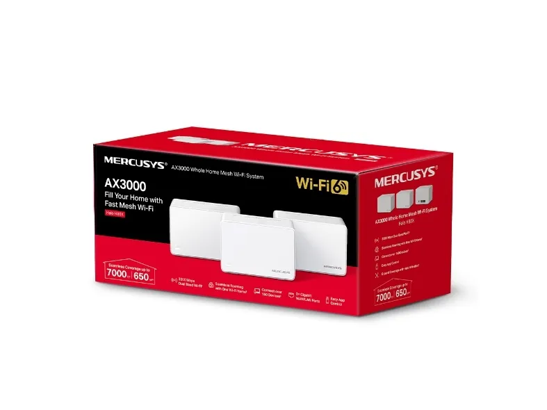 Mercusys Halo H80X (3-pack), Hvid, Intern, Mesh-system, 650 m², Dual-band (2,4 GHz / 5 GHz), Wi-Fi 6 (802.11ax)