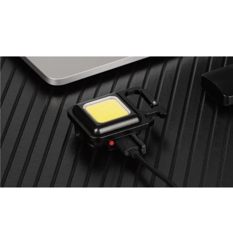 (2er Set) 6W LED Mini Akku Handlampe Schlüsselanhänger Taschenlampe mit Magnet / Aufhängehaken / Flaschenöffner (65 00163) - Schwarz