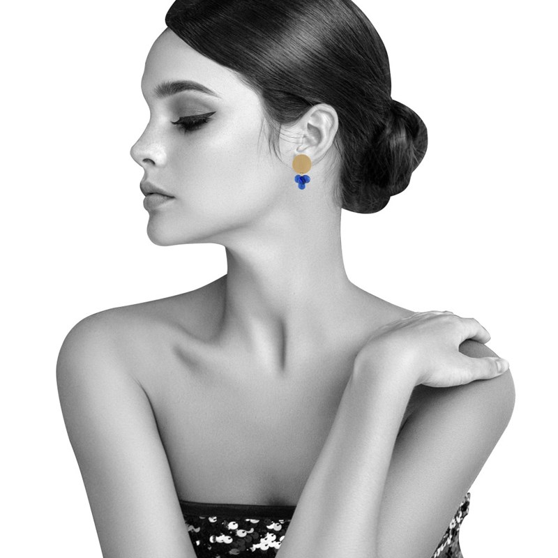 Boucles d'Oreilles Pastille en Laiton et Bouquet de Perles de Verre