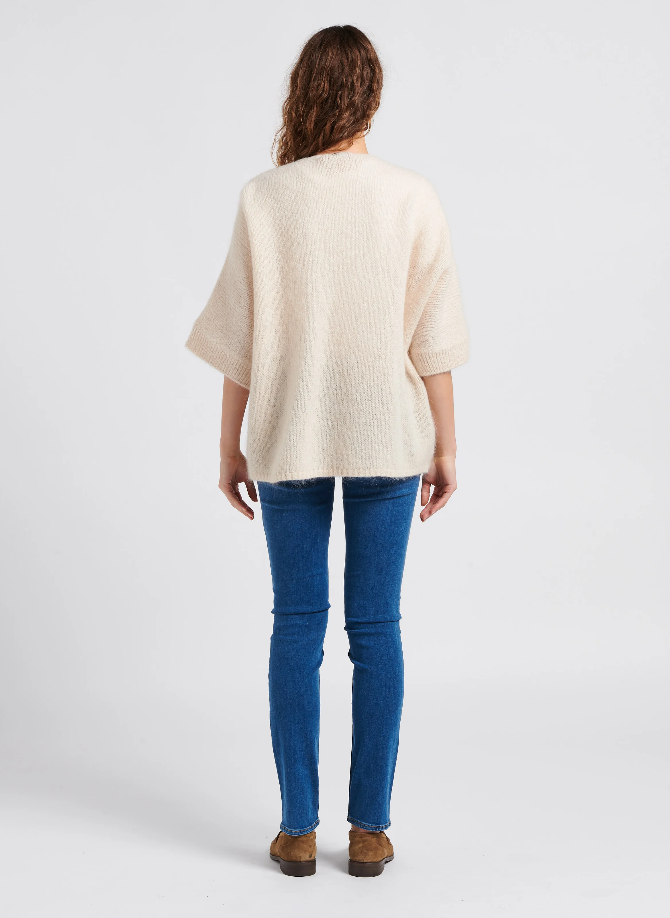 Gilet à col V ample en maille mélangée | Blanc