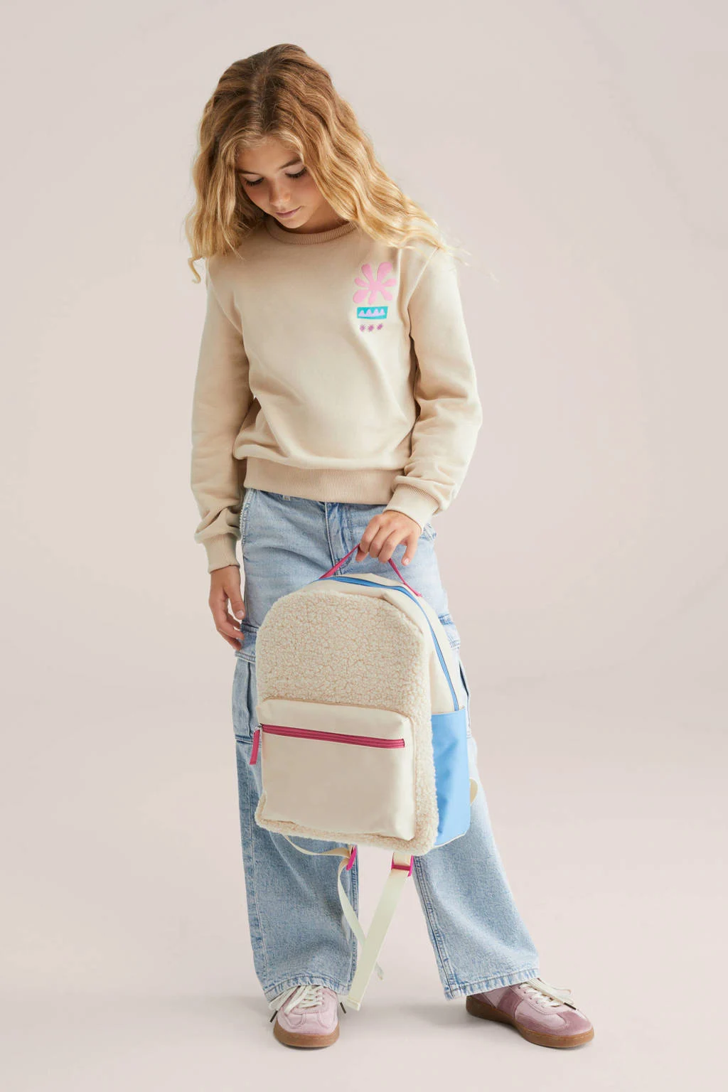WE Fashion rugzak met teddy ecru