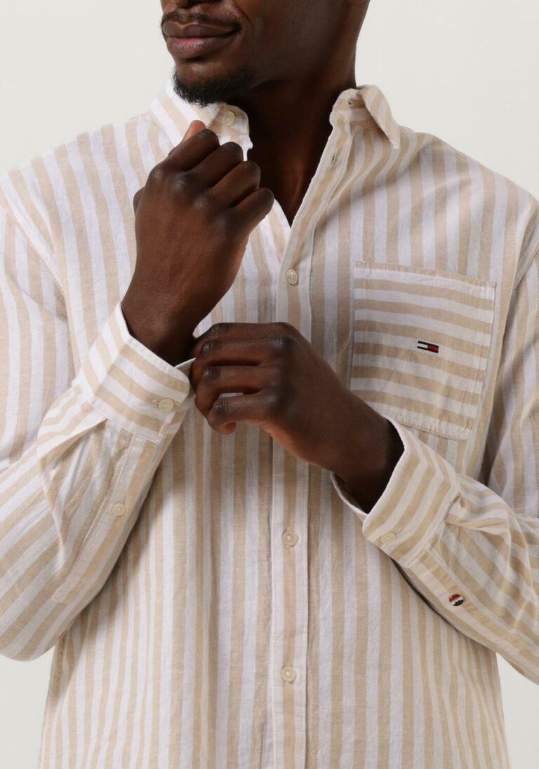 TOMMY JEANS beige tommy jeans casual overhemd tjm clsc ls stripe linen shirt
