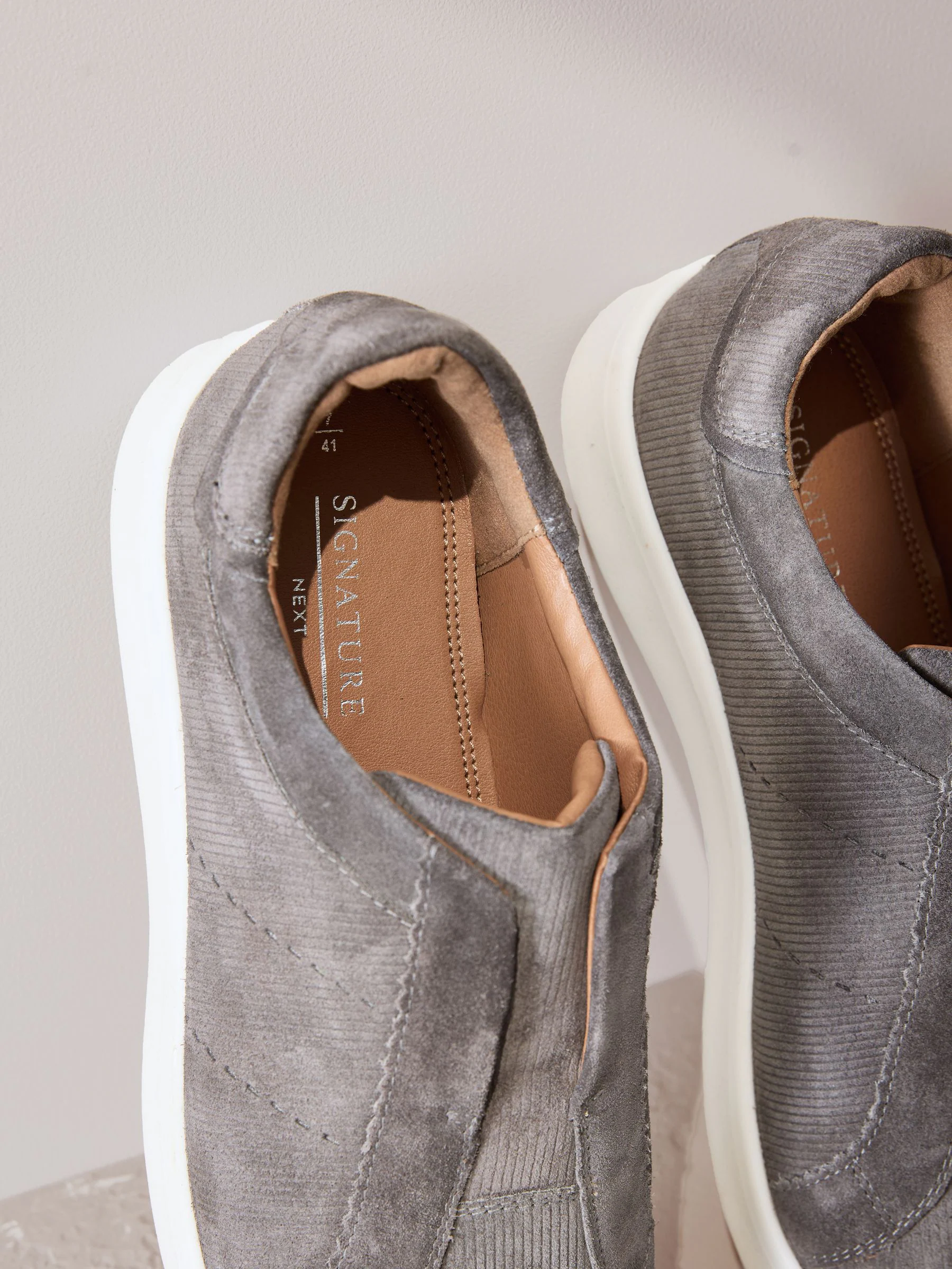 Grijs - Signature Premium Leather Laceless Slip-On Trainers