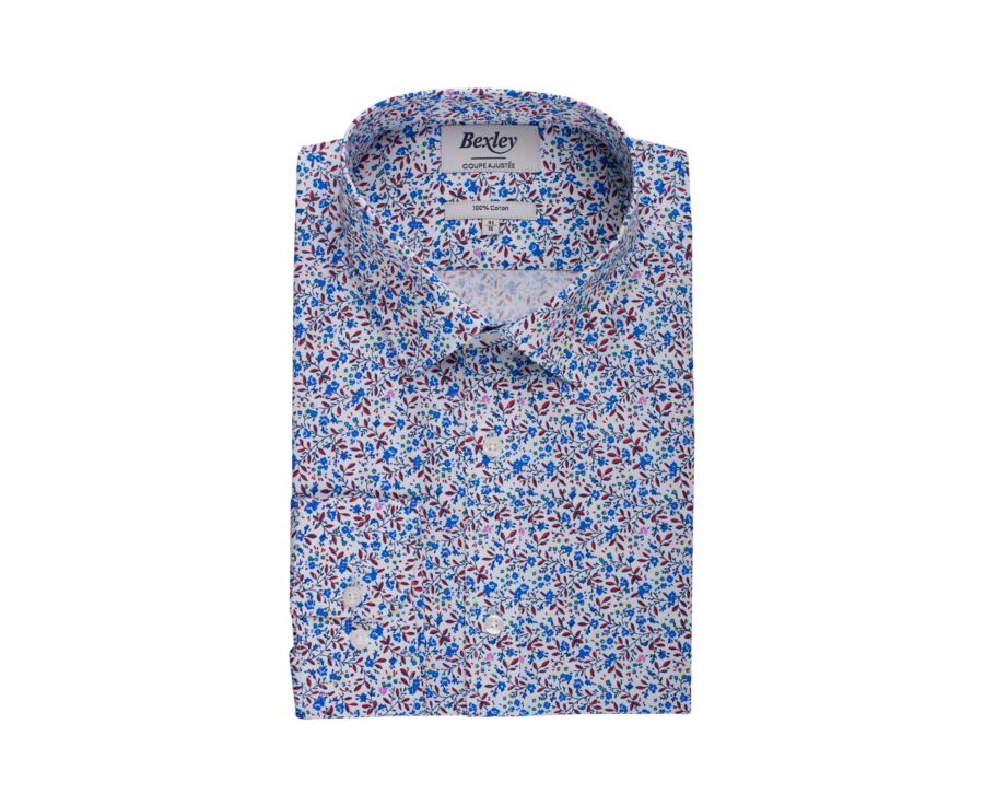 Chemise blanche homme à fleurs bleues et rouges - NOÉBERT