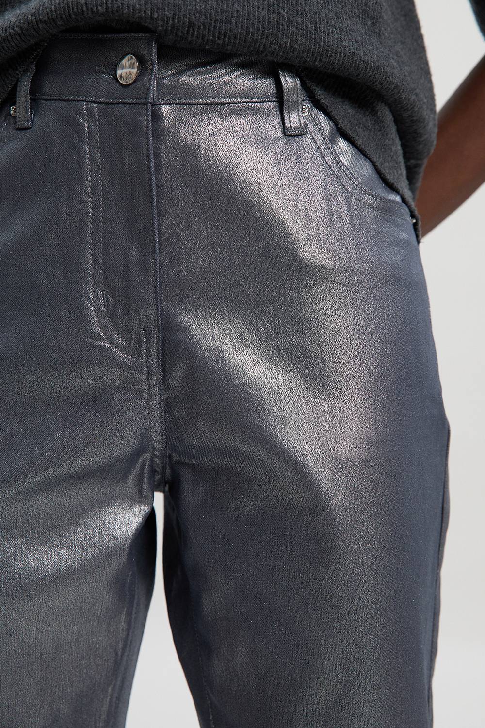 KarenMillen Jean Skinny en Denim à Revêtement Métallisé