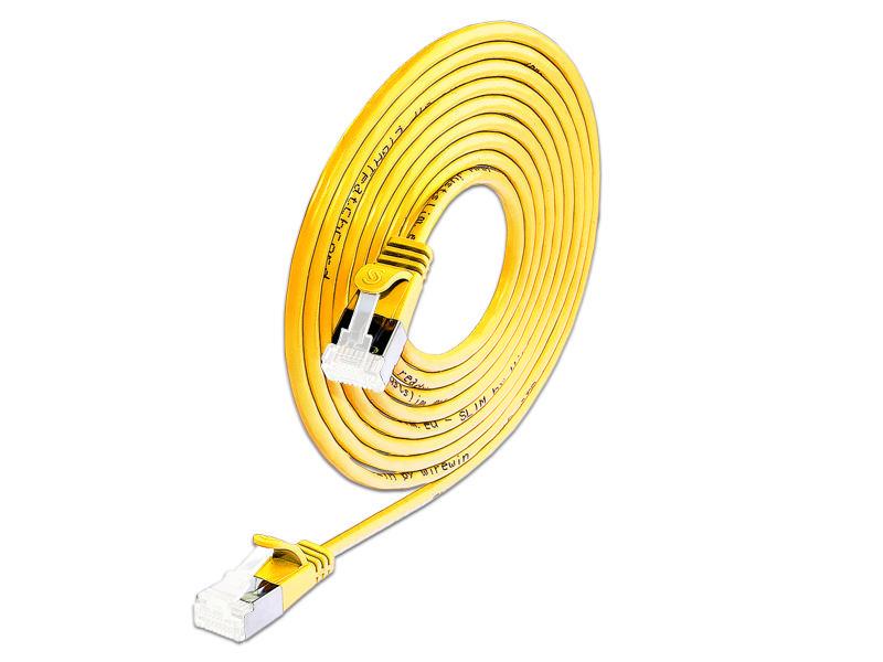 SLIM Slimpatchkabel RJ-45 - RJ-45, Cat 6A, U/FTP, 1 m, Gelb Geschirmtes Cat 6A flaches Twisted-Pair-Kabel (U/FTP) mit Klinkenschutz und vergoldeten RJ-45 Steckern