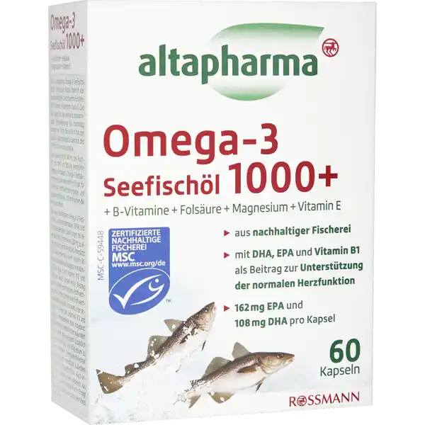 Omega-3 Seefischöl 1000+ B-Vitamine + Folsäure + Magnesium + Vitamin E