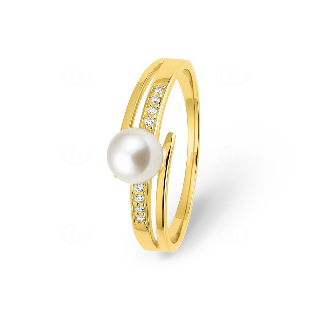 Ring 750/18 K Gelbgold mit Süsswasserzuchtperle und Zirkonia