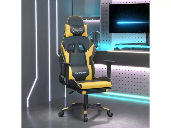 Chaise de jeu avec repose-pied Noir et doré Similicuir