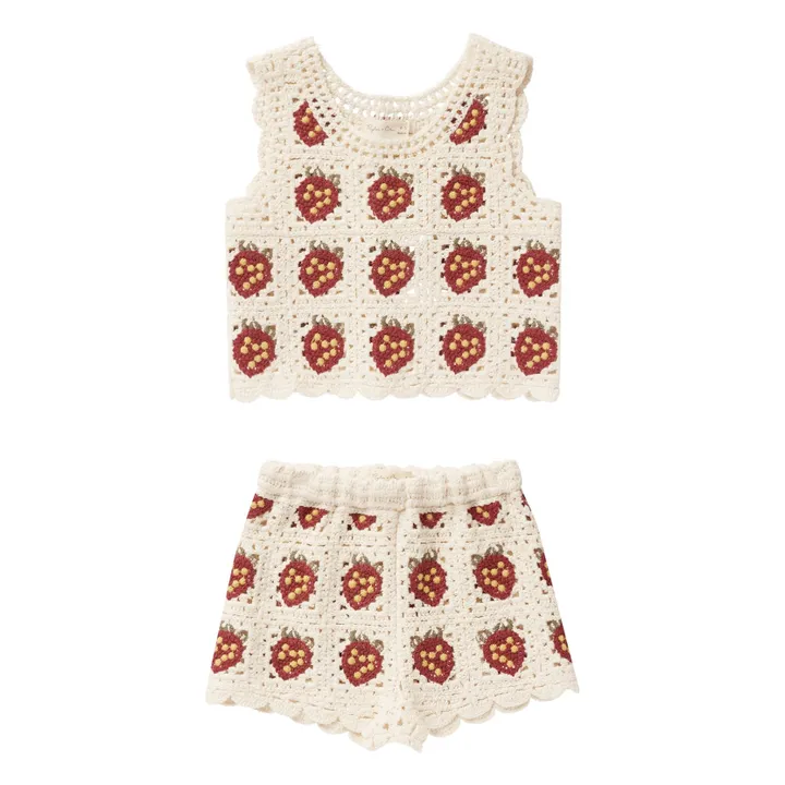 Rylee + Cru Top et Short Crochet Fraises | Ecru