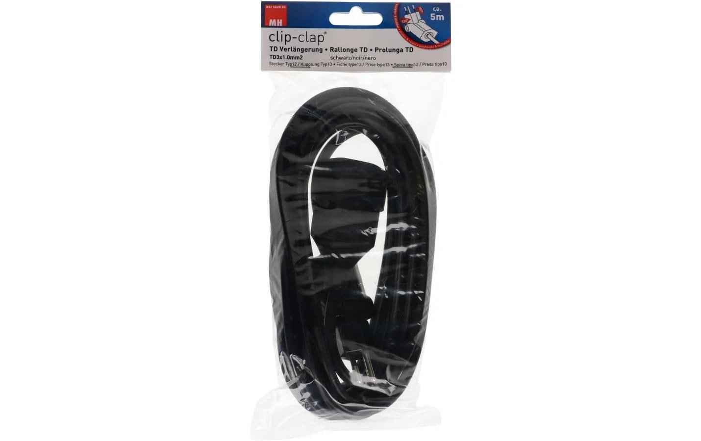 Verlängerungskabel 10 m T13 - T12 Clip-Clap, SchwarzTD-Verlängerung 10 m mit Clip-Clap-Stecker