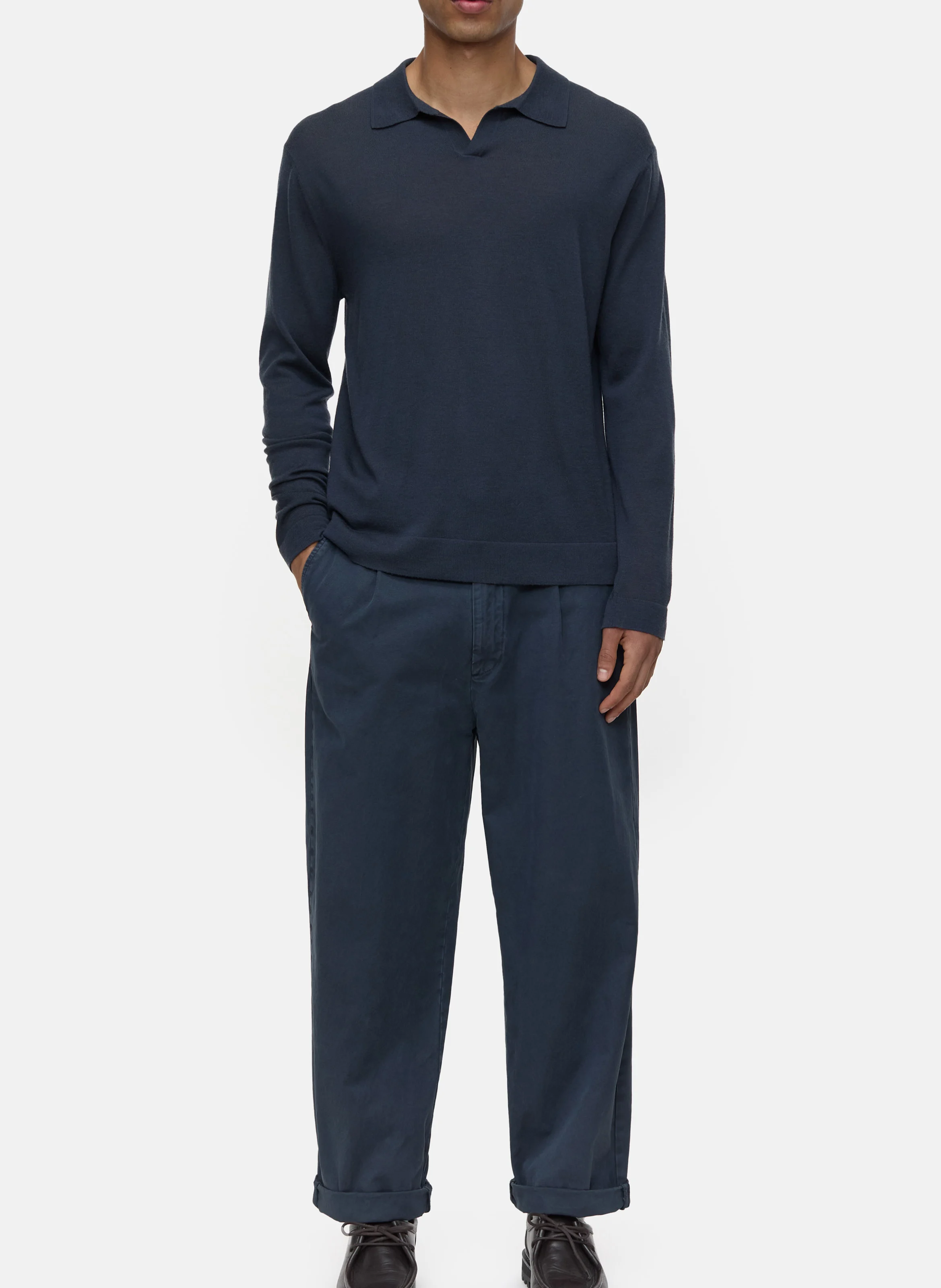 Polo manches longues en laine et cachemire | Bleu