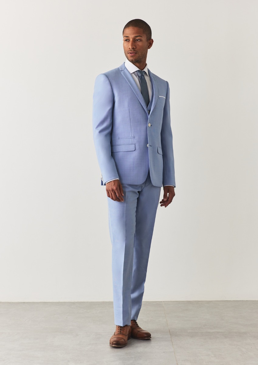 Costume 2 pièces Slim en laine unie bleu ciel