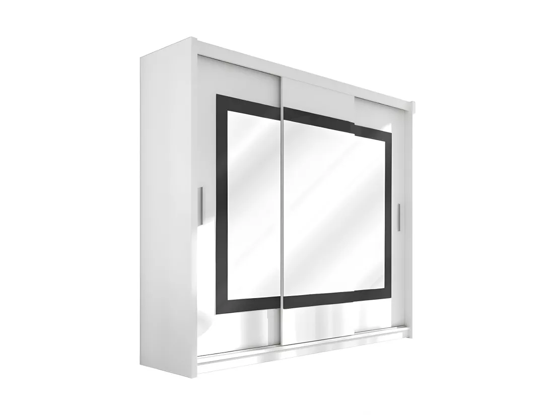 Armoire 3 portes coulissantes - Avec miroir - L250 cm - Coloris : Blanc - AUTLAN