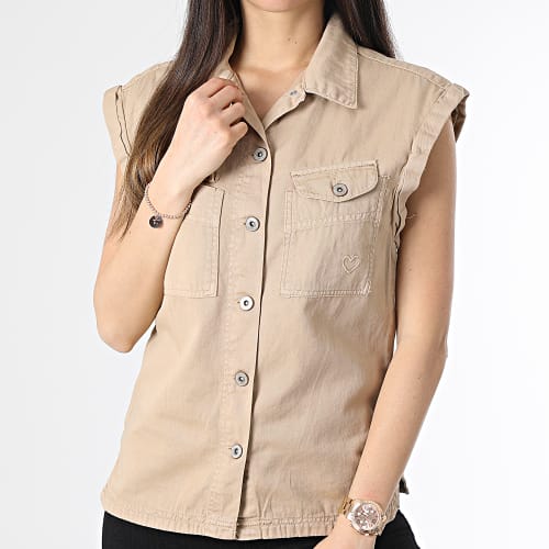 Veste Jean Sans Manches Femme Beige