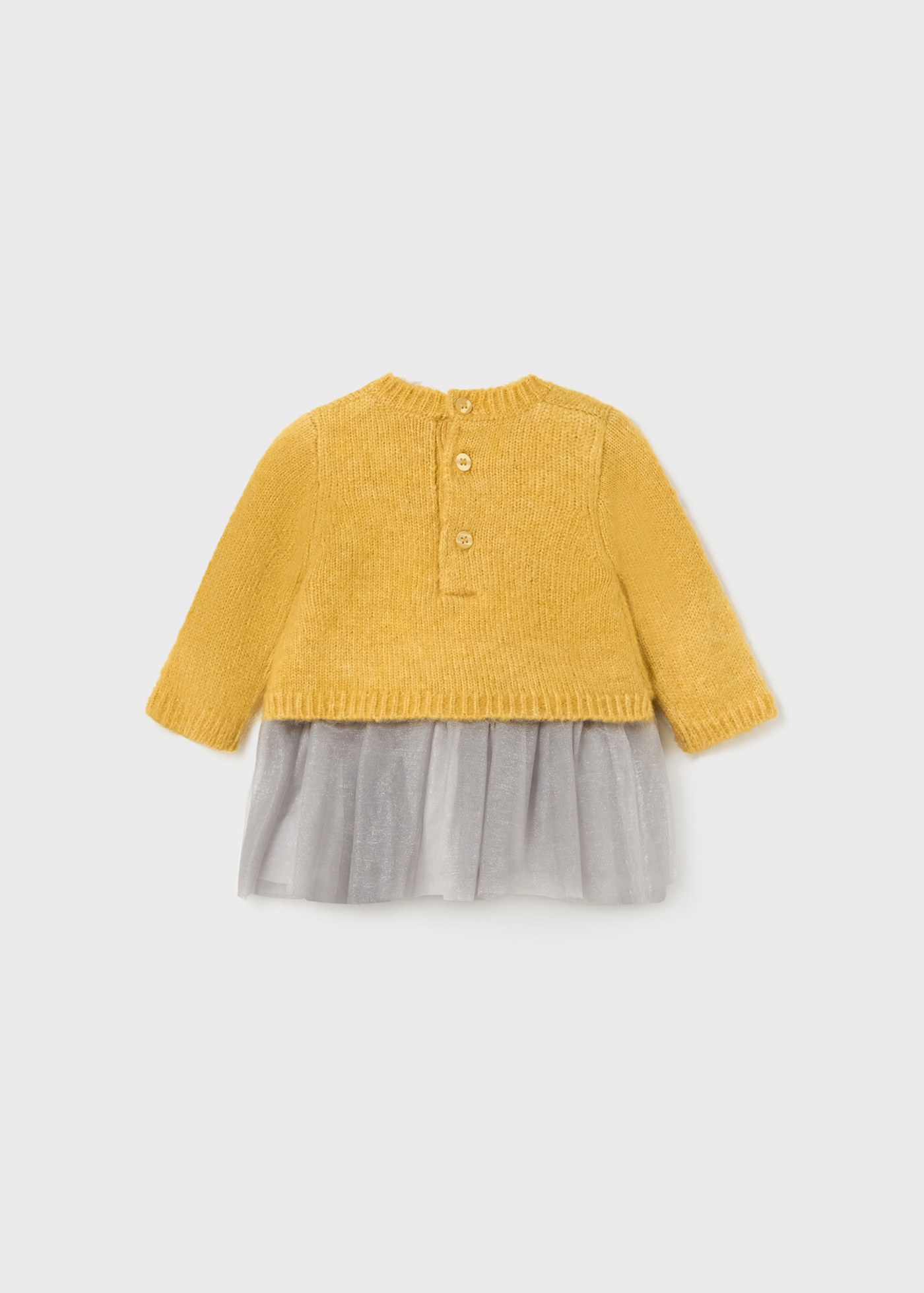 Vestido para recém-nascidos em malha e tule combinados.