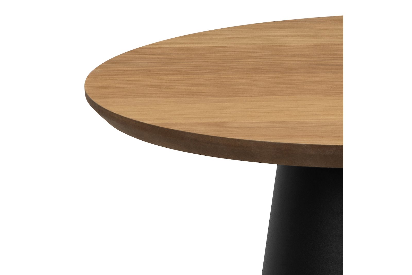 Soli Sofabord Ø45cm. Lakkert eikefinér topp og søylebase med matt sort pulverlakk.