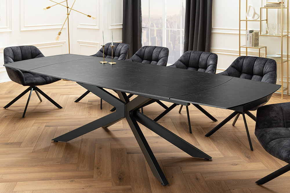 Ausziehbarer Esstisch COSMOS 160-240cm anthrazit Keramik schwarzes Metallgestell