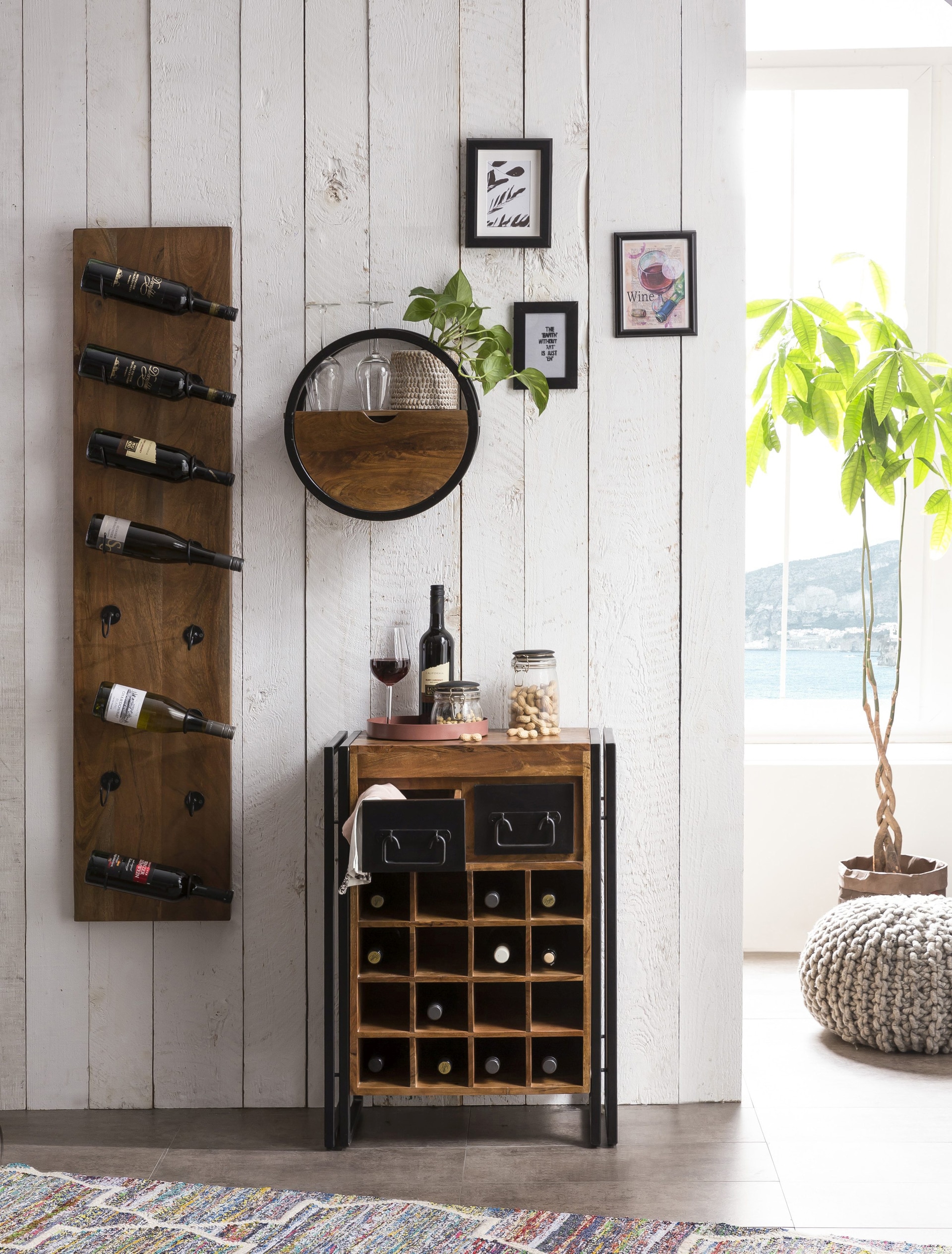 Wand-Weinregal 33 x 148 cm Mangoholz