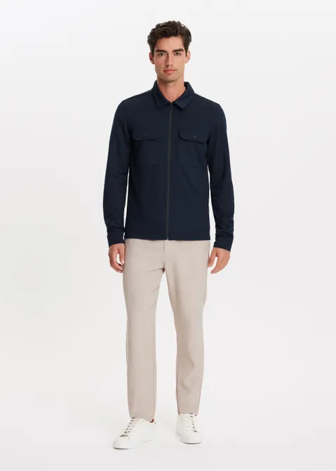 Overshirt met rits pique blauw (BLW.D)