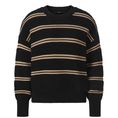 Damen-Baumwollpullover, Schwarz-Beige