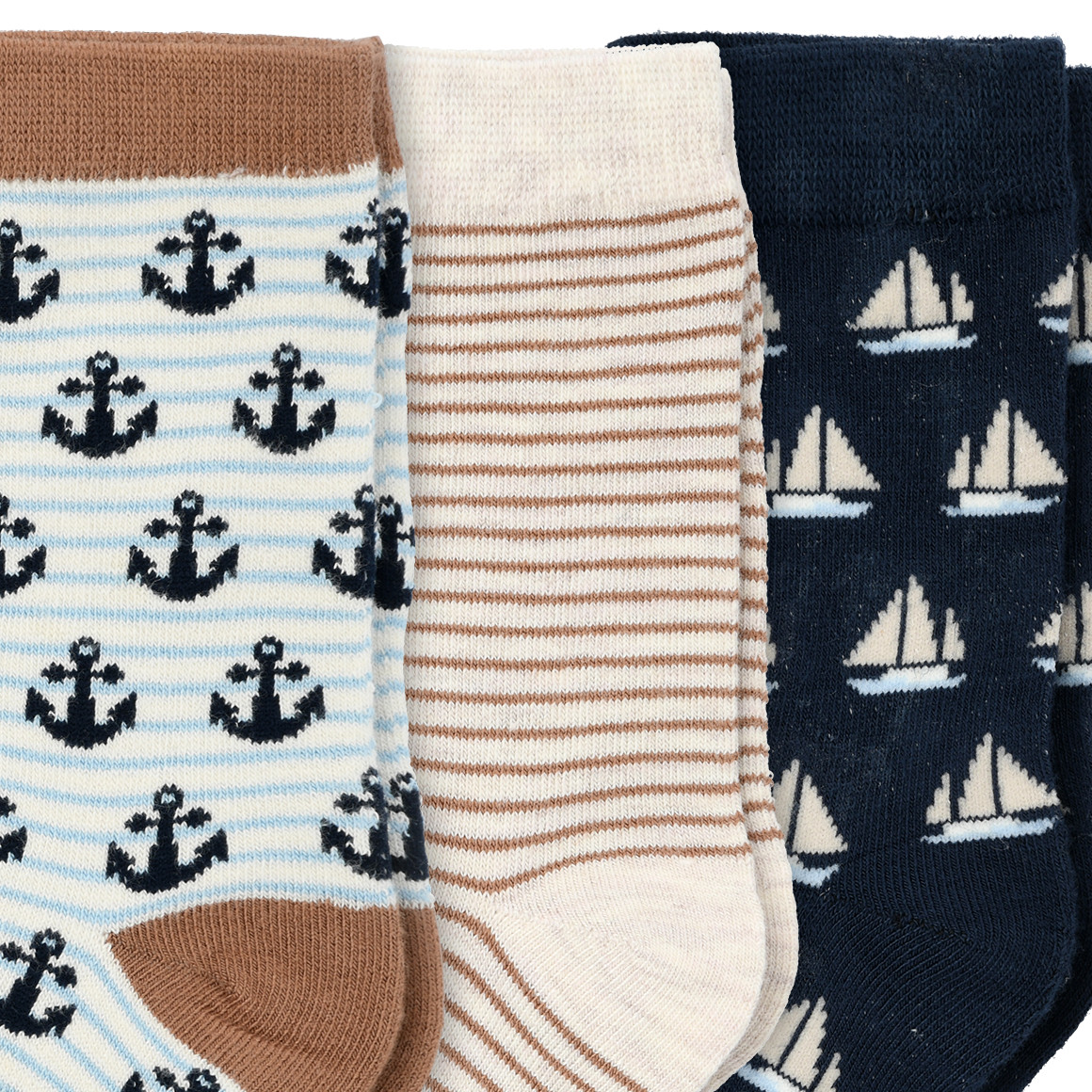 Topolino 3 Paar Jungen Socken in super softer Qualität hellbraun / dunkelblau / hellblau / creme