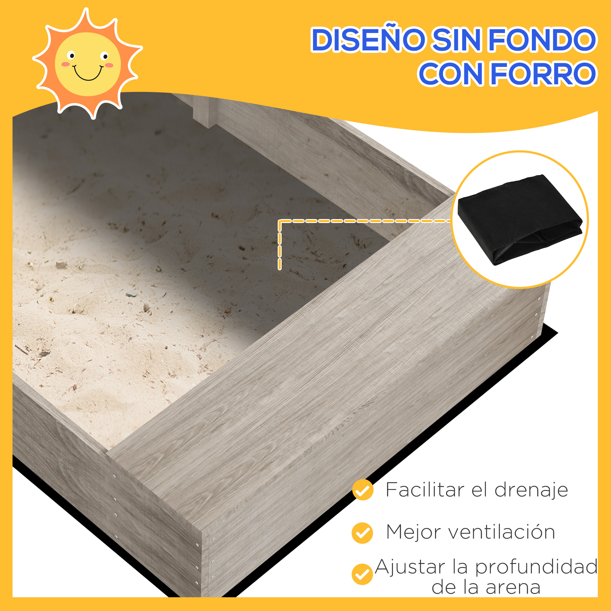 Caixa de areia de madeira Outsunny para crianças, com 2 assentos, 2 jardineiras e cozinha de brinquedo para jardim ou pátio, 154x80x60 cm, cinza.