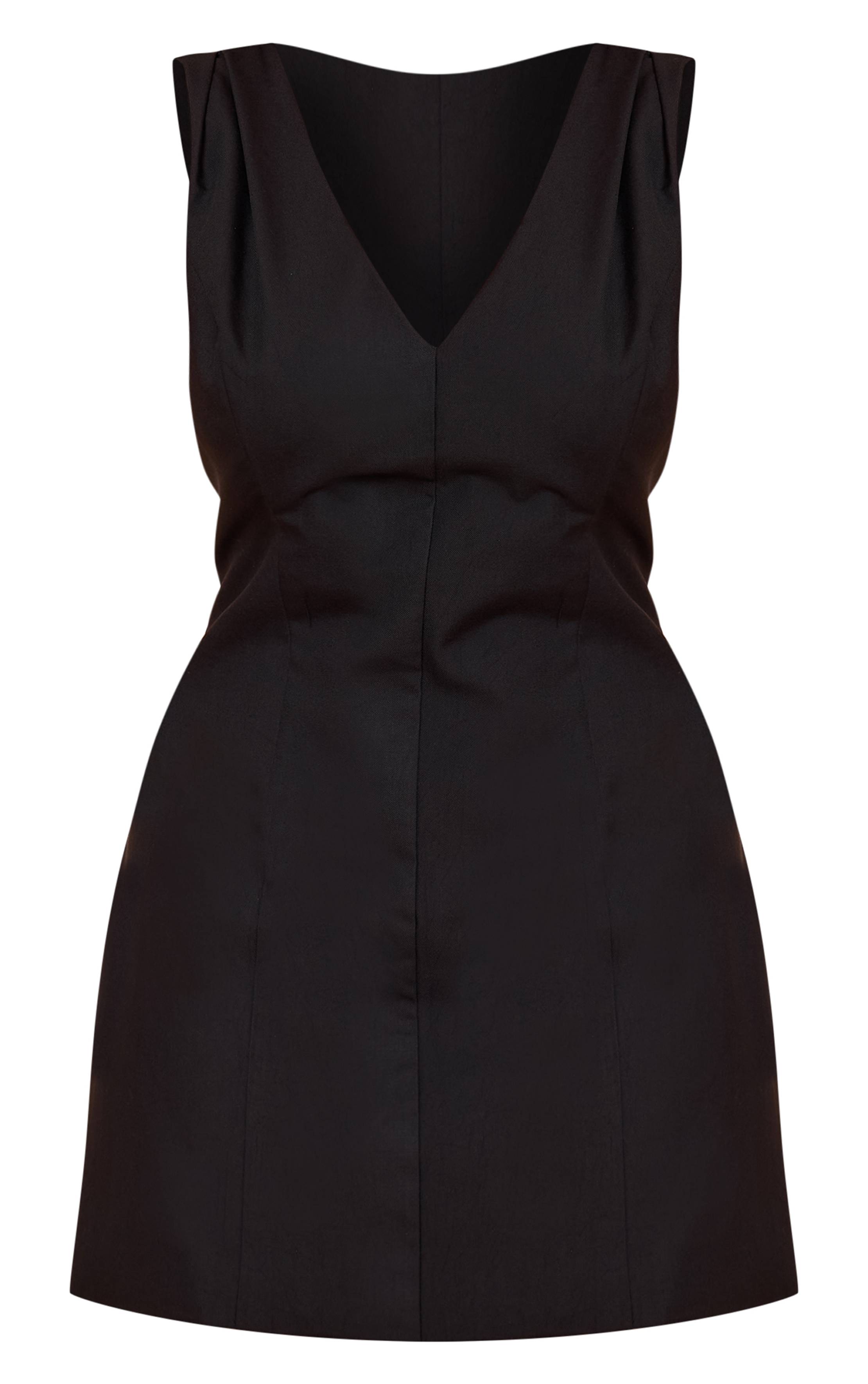 Noir Robe Mini Ajustée Cintrée À Décolleté Plongeant Forme A