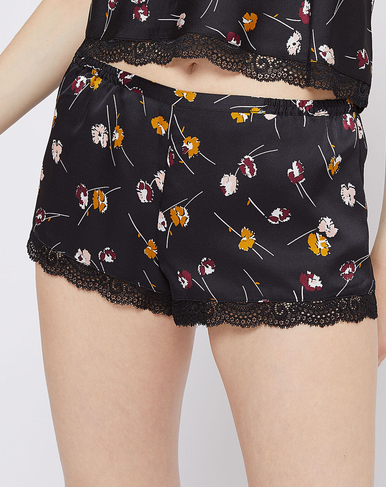 Etam Short de Pyjama Retro fleuri noir