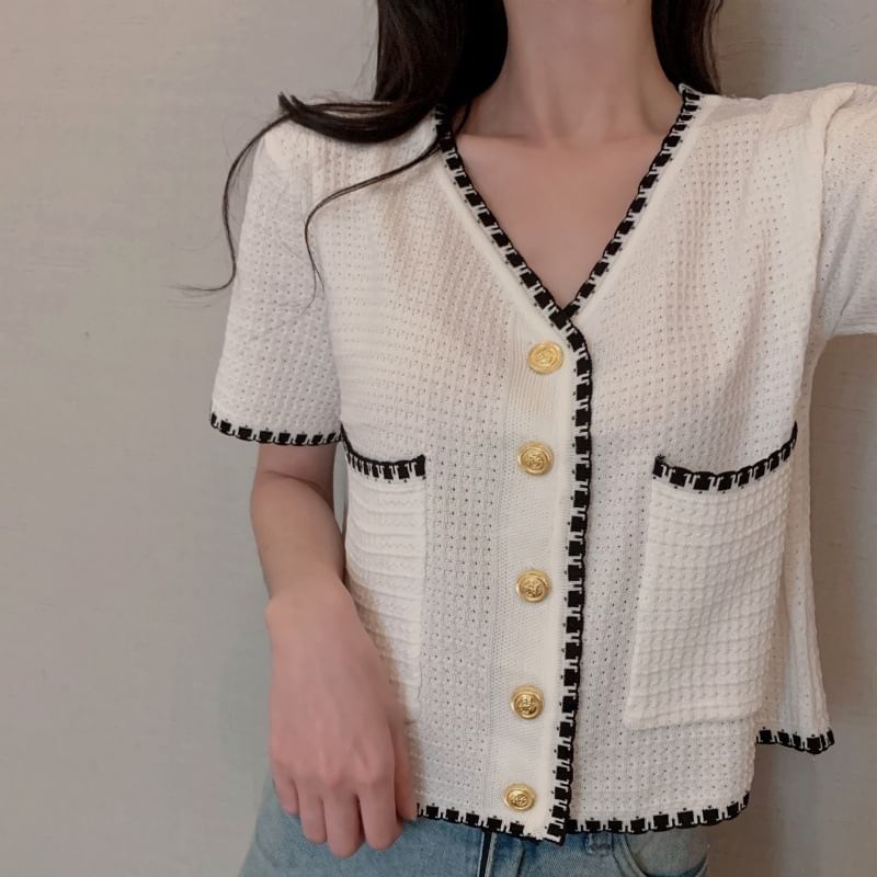 Rorah - Blouse met korte mouwen en contrasterende bies