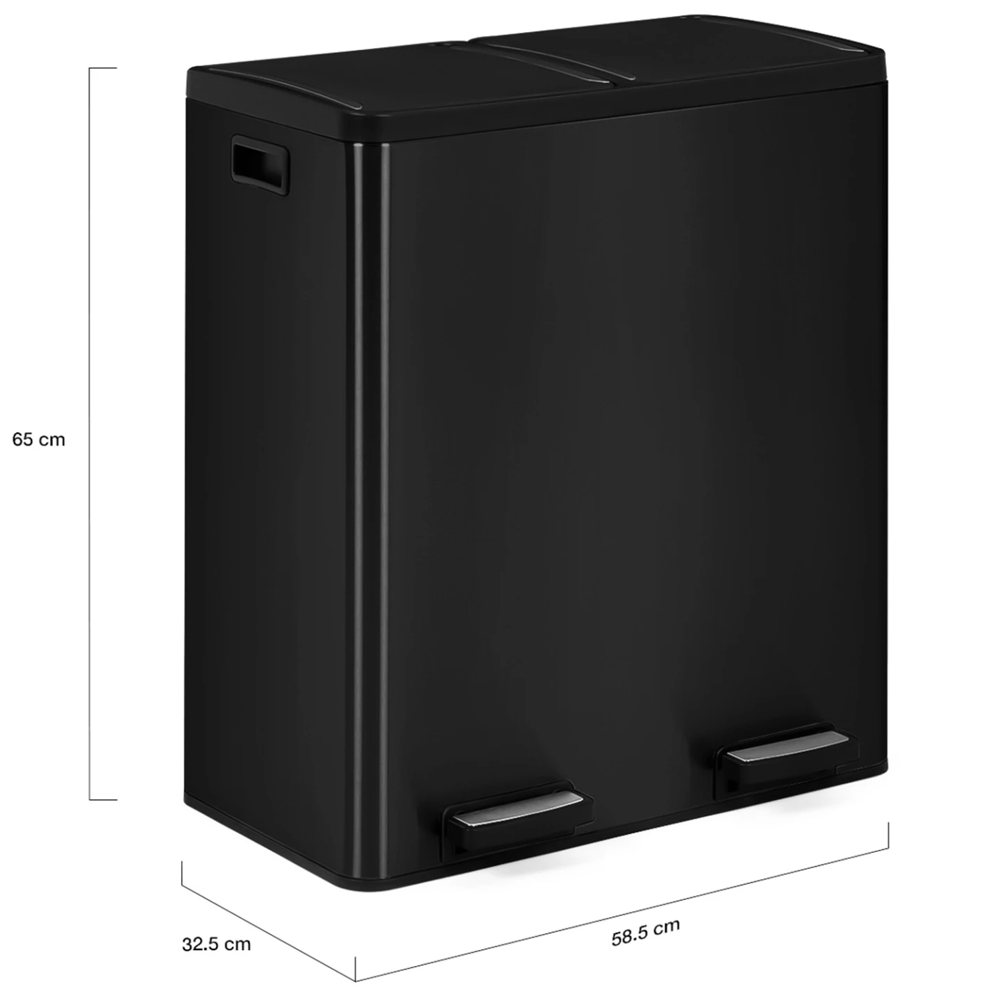 Poubelle de cuisine tri sélectif 2 x 30L noir 2 seaux amovibles et pédales en métal