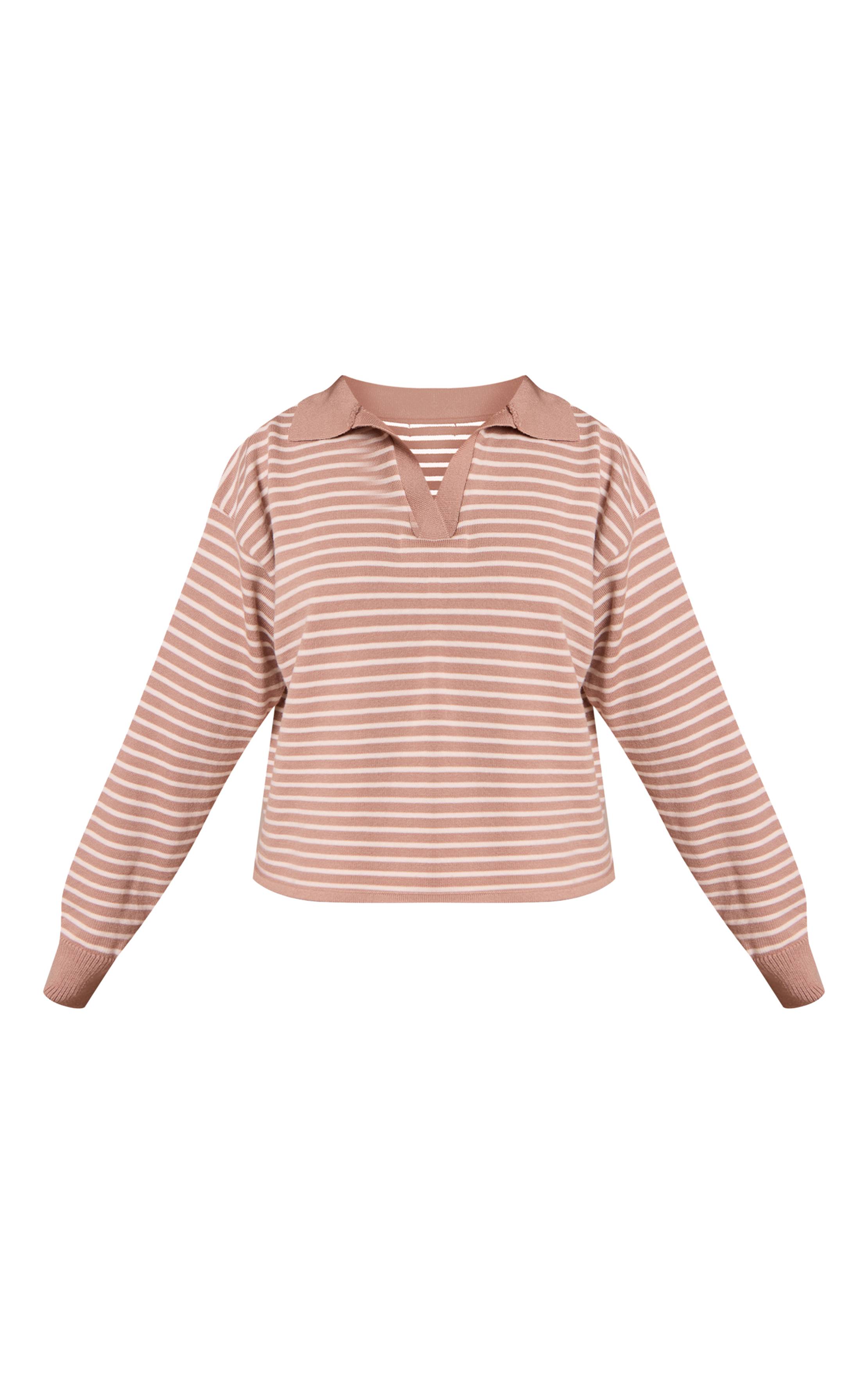 Beige Synthétiquell Tricoté Petite À Col Rayé