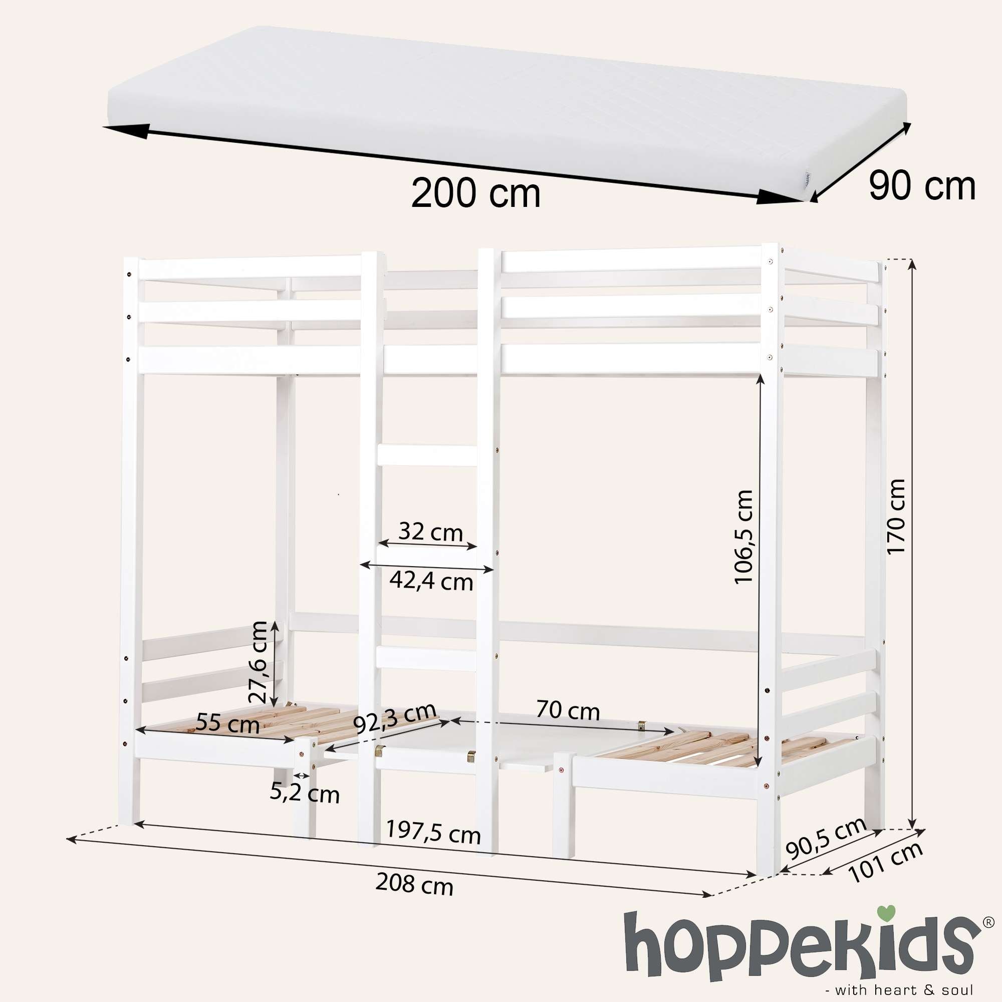 Hoppekids Etagenbett »ECO Dream JUMBO Hochbett B/T/H 101/208/170 cm, umbaubar zum Etagenbett« Kissen-Set in Pink, Blau oder Schwarz für Sitzgruppe inkl. Tisch
