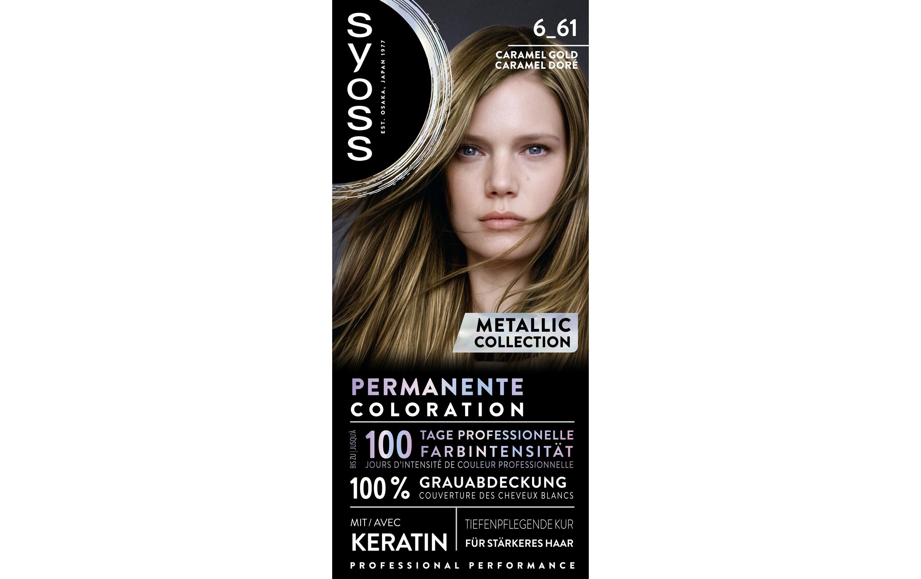 Haarcoloration 6-61 Caramel GoldPermanente Coloration mit Keratin für leuchtende Metallic-Reflexe