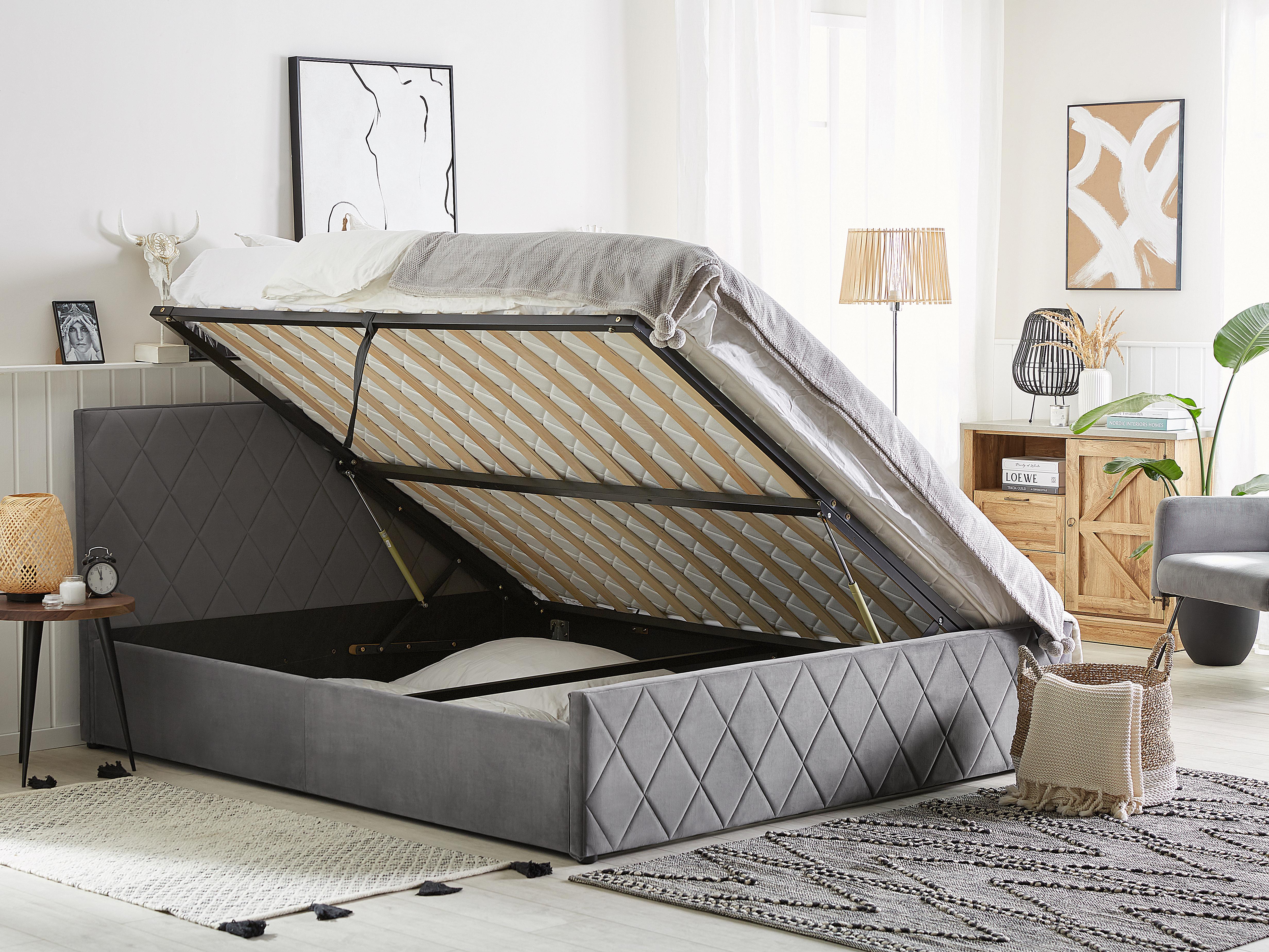 Bed met opbergruimte Fluweel ROCHEFORT 180 x 200 cm Grijs