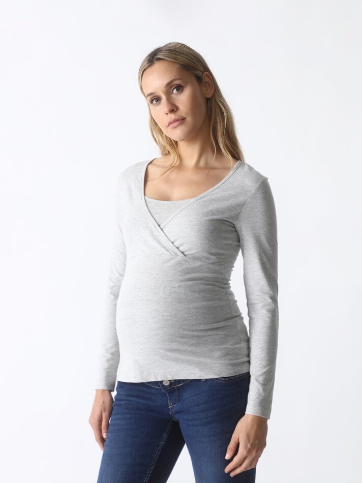 Blusa de amamentação com decote cruzado - Cinza mesclado