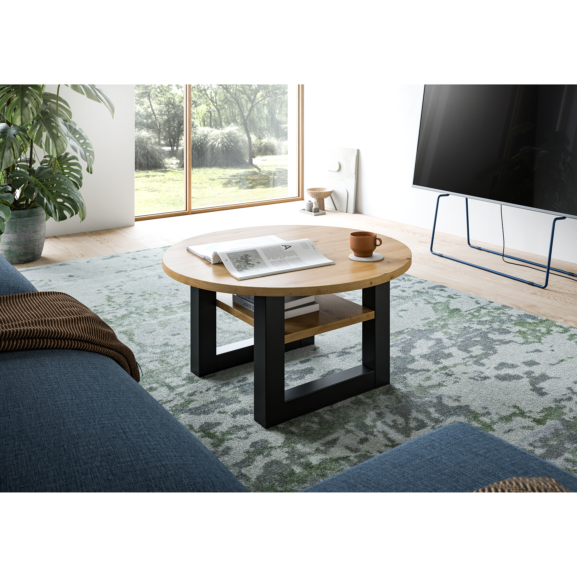 Couchtisch - Artisan Eiche - grau - Ø 75 cm