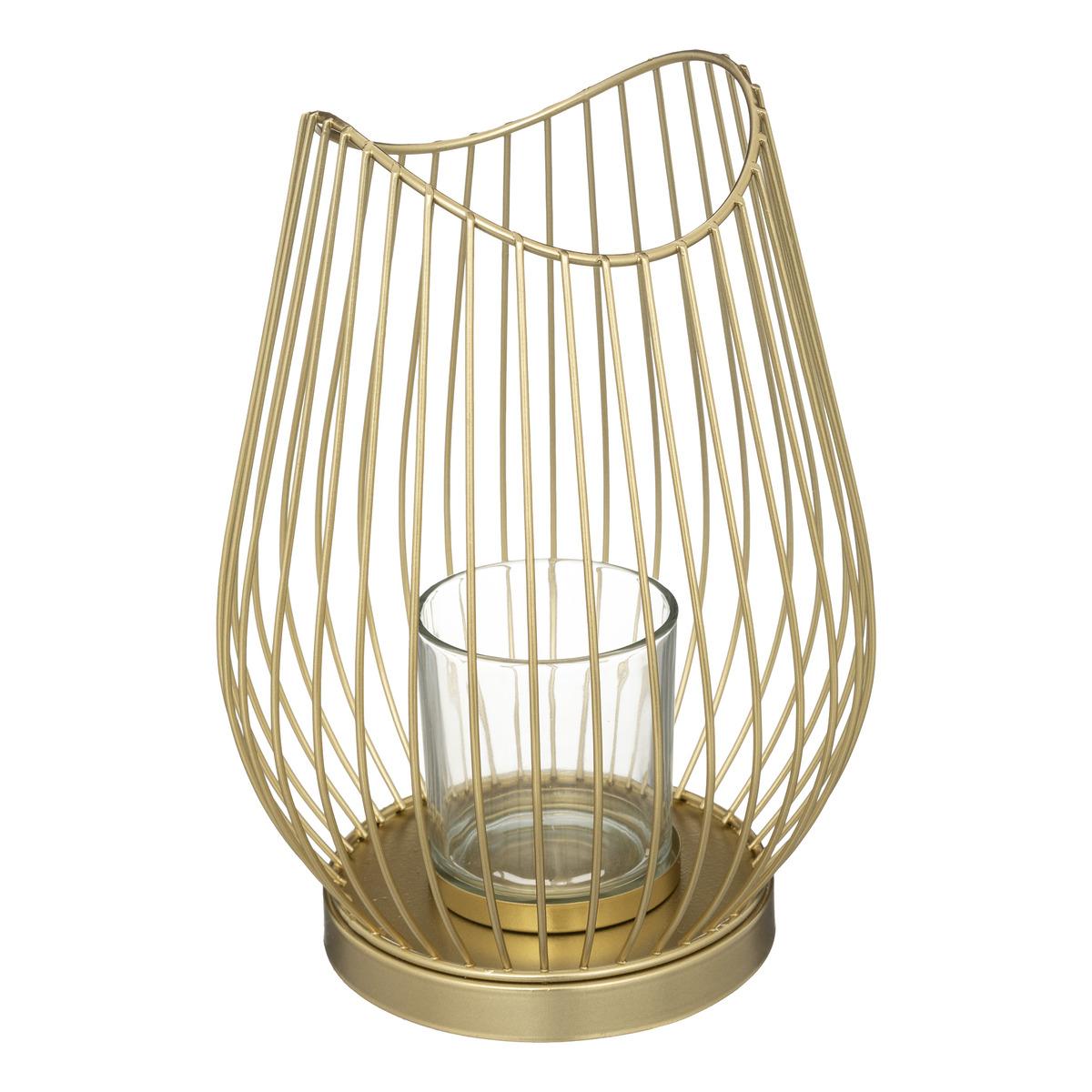PHOTOPHORE METAL FILAIRE DORE H.23CM