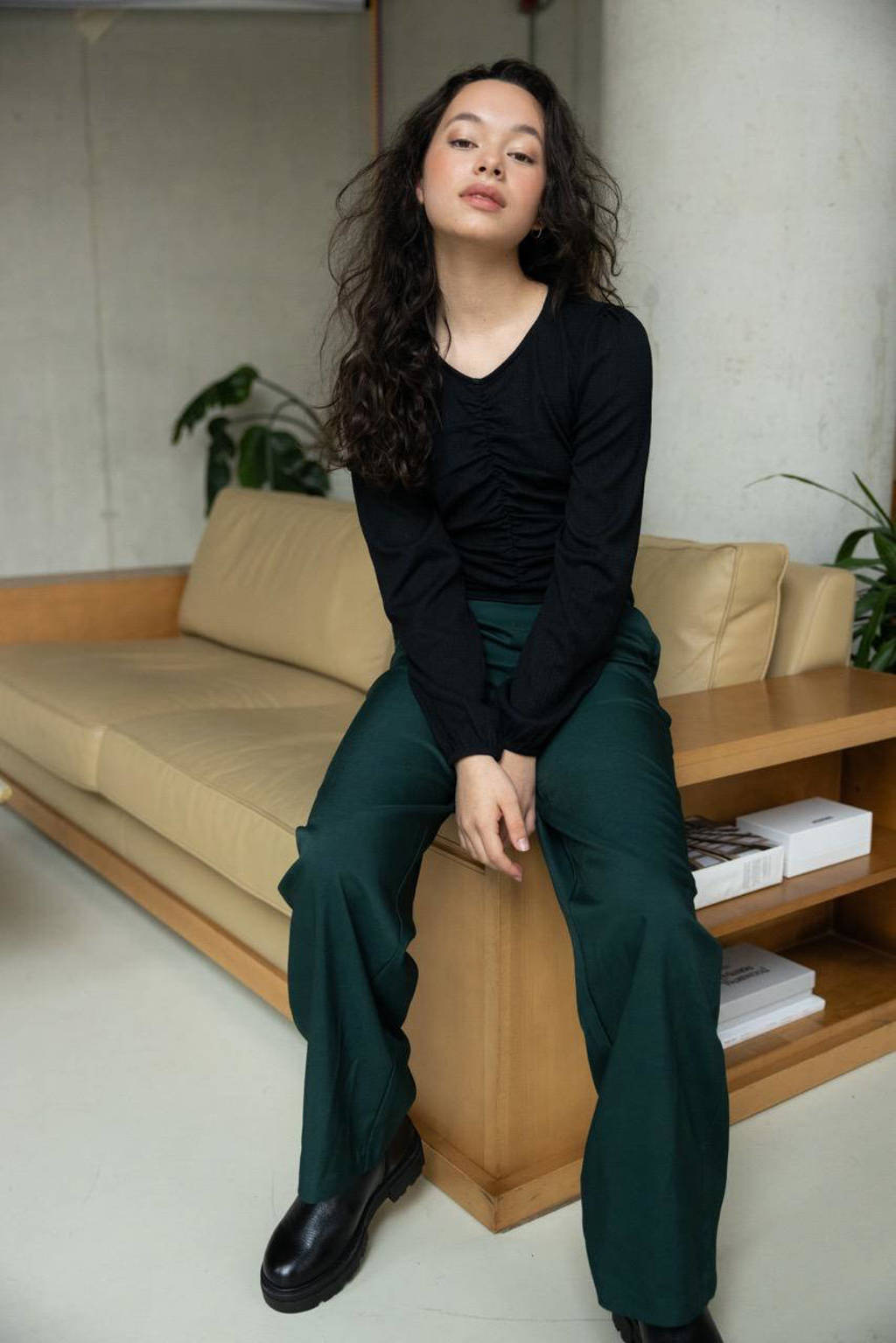 LOOXS high waist loose fit broek donkergroen