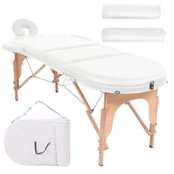 Mesa de Massagem Dobrável com 2 Rolos 10cm Espessura Oval Branco