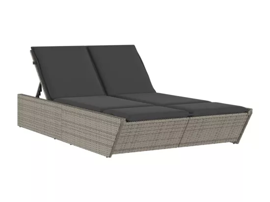 Chaise longue double avec coussins gris résine tressée