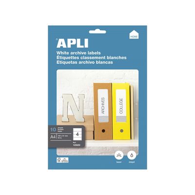 Apli Agipa - 40 Étiquettes adhésives blanches multi-usages - 190 x 61 mm - coins arrondis - réf 12920