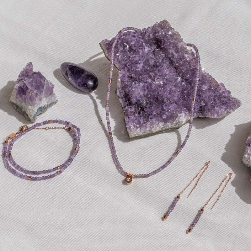 Collier, bracelet et boucles d'oreilles Lumia en pierres Améthyste
