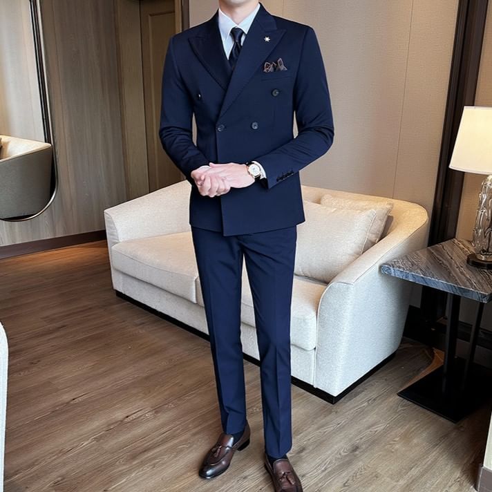 Blueforce - Set: Effen dubbelrijs blazer + pantalon