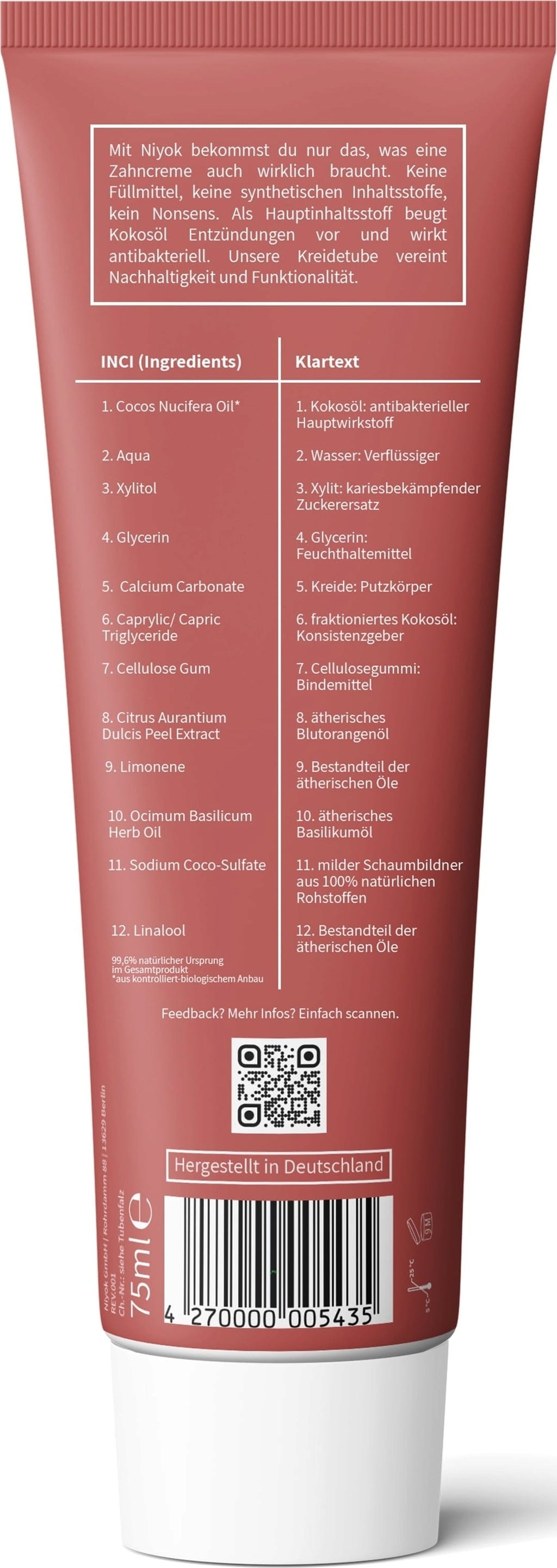 Niyok  Zahncreme Blutorange Basilikum, 75 ml